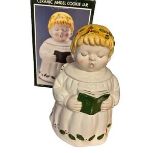 Vintage Pacific Rim Ceramic Angel Cookie Jar Blonde Girl Angel Singing